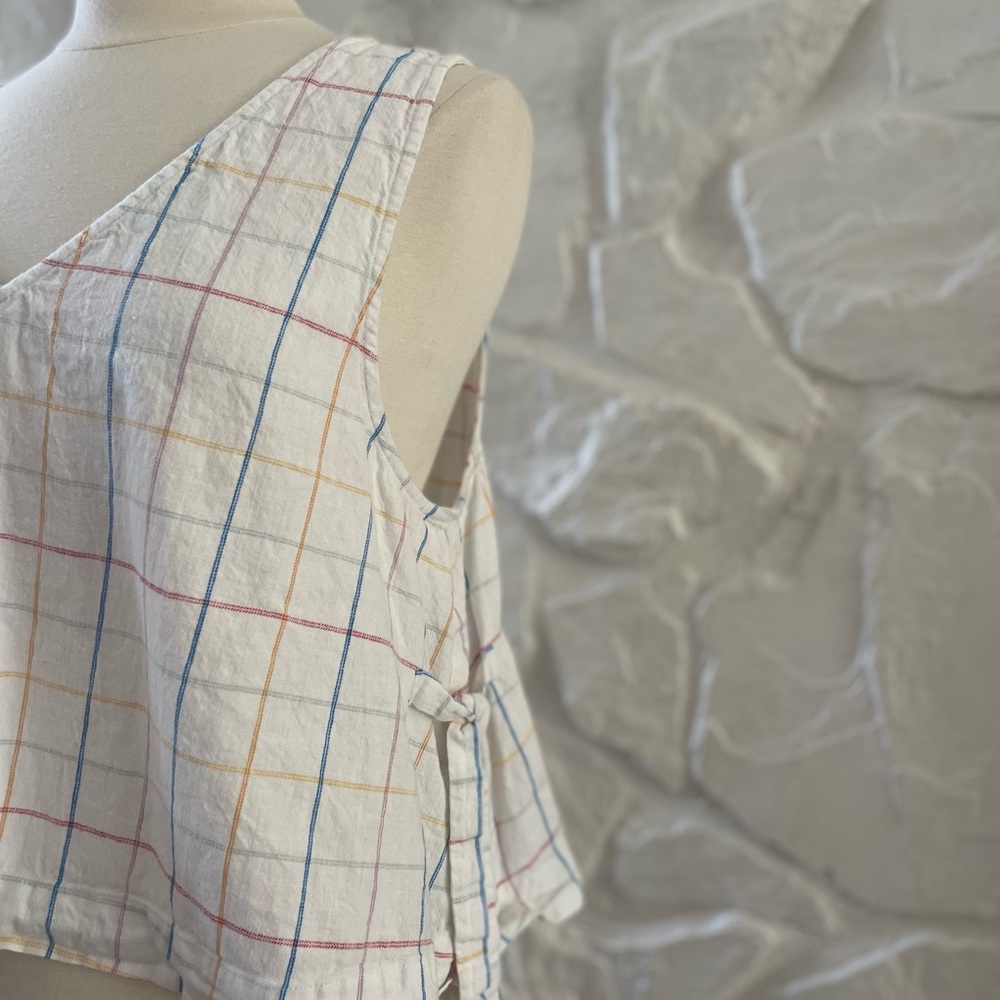 Madewell Linen Side Tie Checked Crop Top XL - Picture 6 of 8